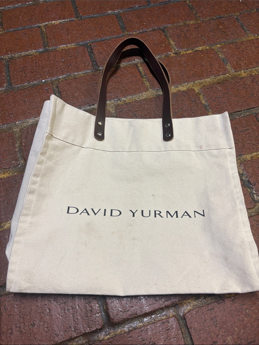 David Yurman Cream Canvas Tote with Brown Leather Straps